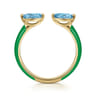 Enamel - 14K Yellow Gold Blue Topaz Open Stackable with Emerald Green Enamel