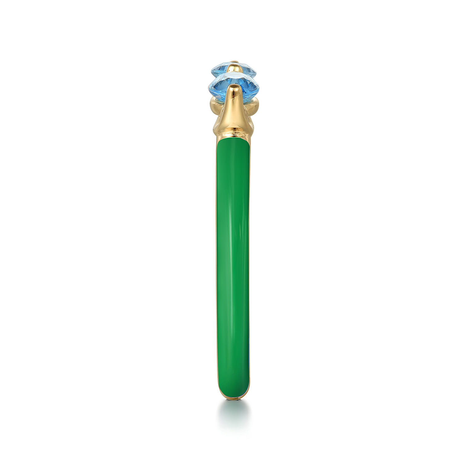 Enamel - 14K Yellow Gold Blue Topaz Open Stackable with Emerald Green Enamel - Shot 4
