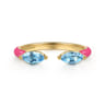 Enamel - 14K Yellow Gold Blue Topaz Open Stackable with Fuchsia Enamel