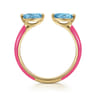 Enamel - 14K Yellow Gold Blue Topaz Open Stackable with Fuchsia Enamel