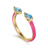 Enamel - 14K Yellow Gold Blue Topaz Open Stackable with Fuchsia Enamel