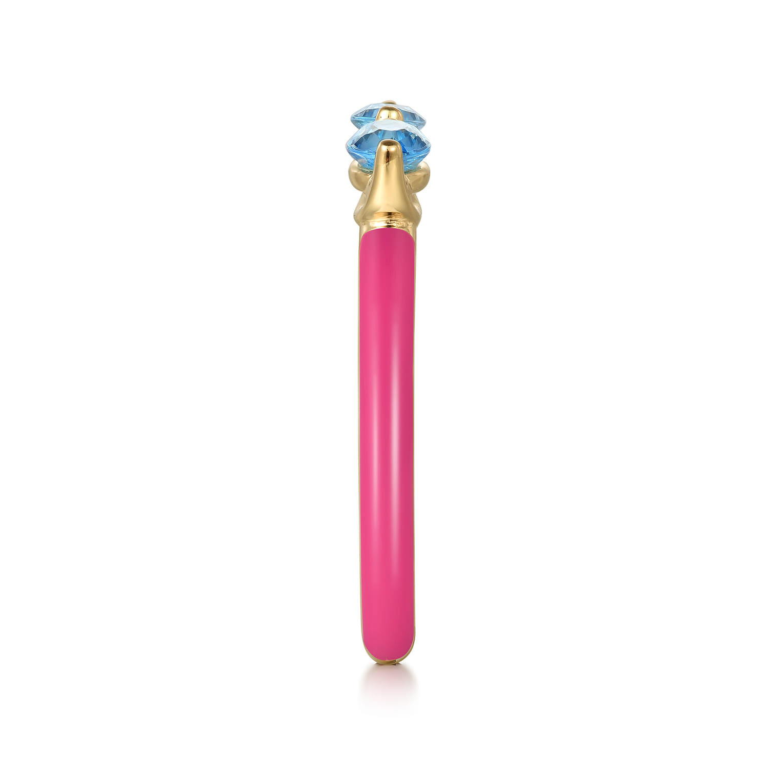 Enamel - 14K Yellow Gold Blue Topaz Open Stackable with Fuchsia Enamel - Shot 4