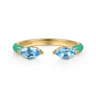 Enamel - 14K Yellow Gold Blue Topaz Open Stackable with Mint Green Enamel