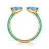 Enamel - 14K Yellow Gold Blue Topaz Open Stackable with Mint Green Enamel