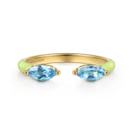 Enamel - 14K Yellow Gold Blue Topaz Open Stackable with Neon Yellow Enamel