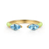 Enamel - 14K Yellow Gold Blue Topaz Open Stackable with Neon Yellow Enamel