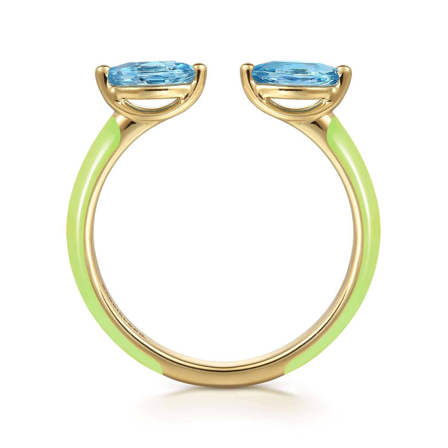 Enamel - 14K Yellow Gold Blue Topaz Open Stackable with Neon Yellow Enamel - Shot 2
