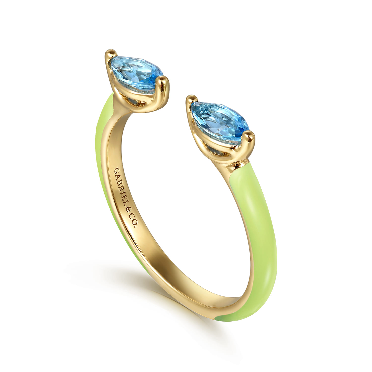 Enamel - 14K Yellow Gold Blue Topaz Open Stackable with Neon Yellow Enamel - Shot 3
