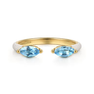 Enamel - 14K Yellow Gold Blue Topaz Open Stackable with White Enamel