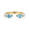 Enamel - 14K Yellow Gold Blue Topaz Open Stackable with White Enamel