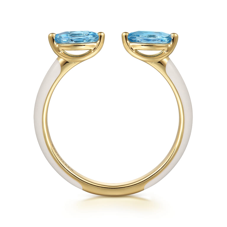 Enamel - 14K Yellow Gold Blue Topaz Open Stackable with White Enamel - Shot 2
