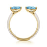 Enamel - 14K Yellow Gold Blue Topaz Open Stackable with White Enamel