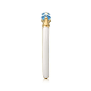 Enamel - 14K Yellow Gold Blue Topaz Open Stackable with White Enamel
