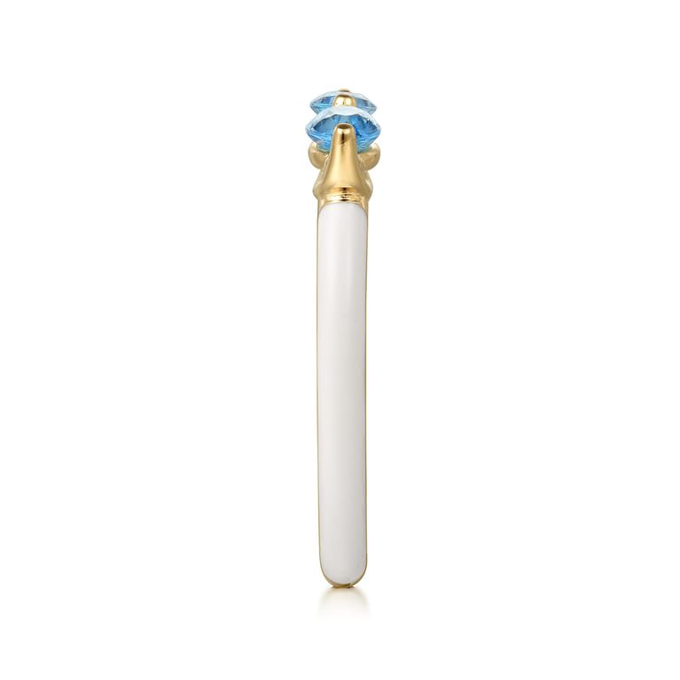 Enamel - 14K Yellow Gold Blue Topaz Open Stackable with White Enamel - Shot 4