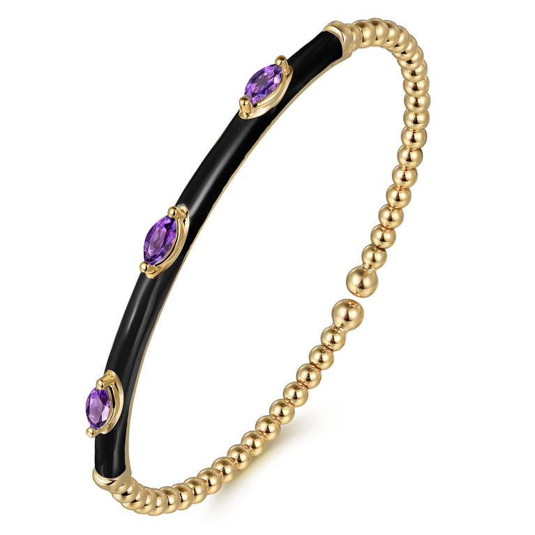 Enamel - 14K Yellow Gold Bujukan Amethyst Split Bangle with Black Enamel - Shot 2