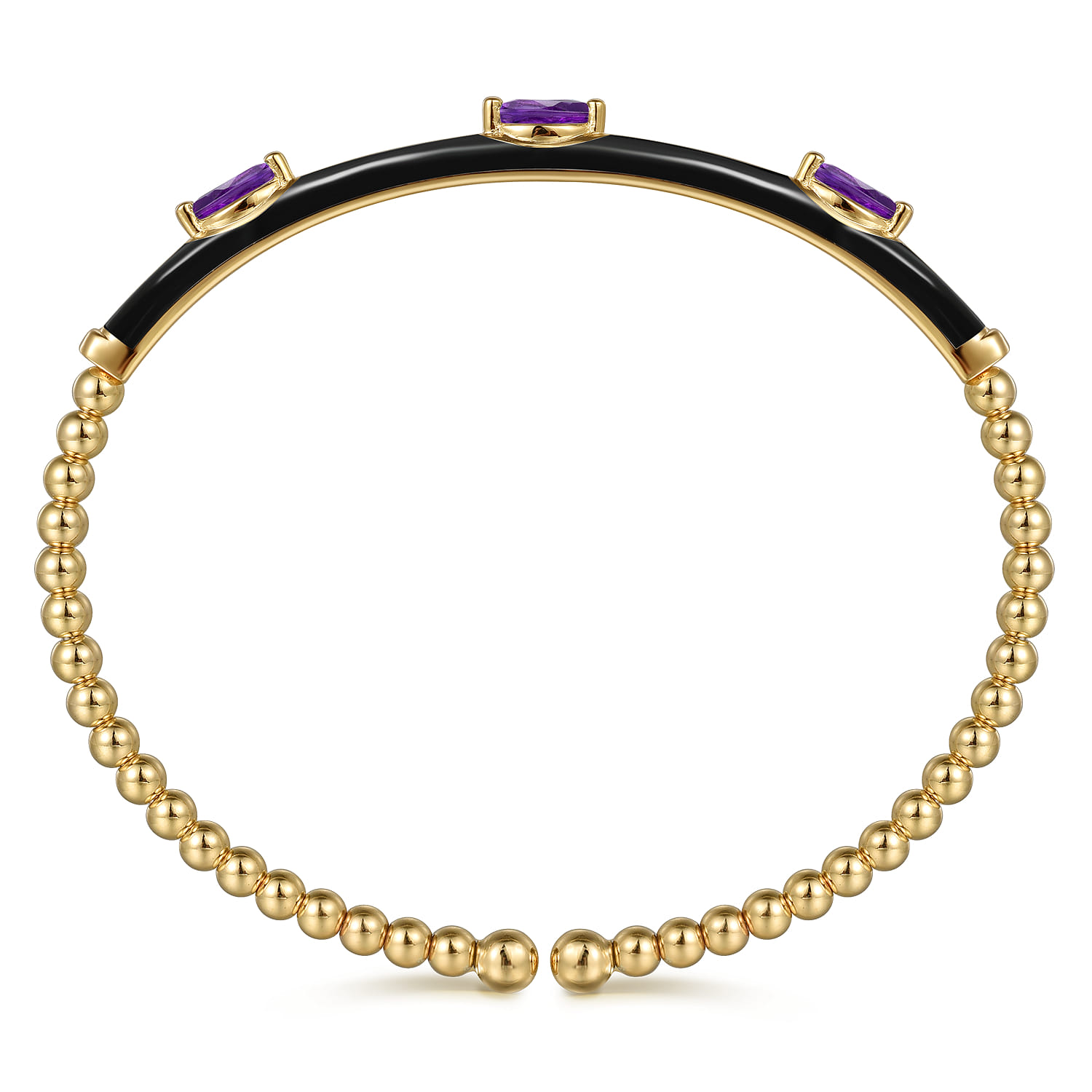Enamel - 14K Yellow Gold Bujukan Amethyst Split Bangle with Black Enamel - Shot 3