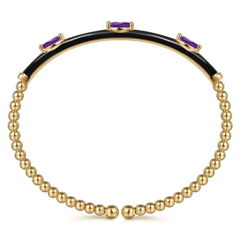 Enamel - 14K Yellow Gold Bujukan Amethyst Split Bangle with Black Enamel - Shot 3