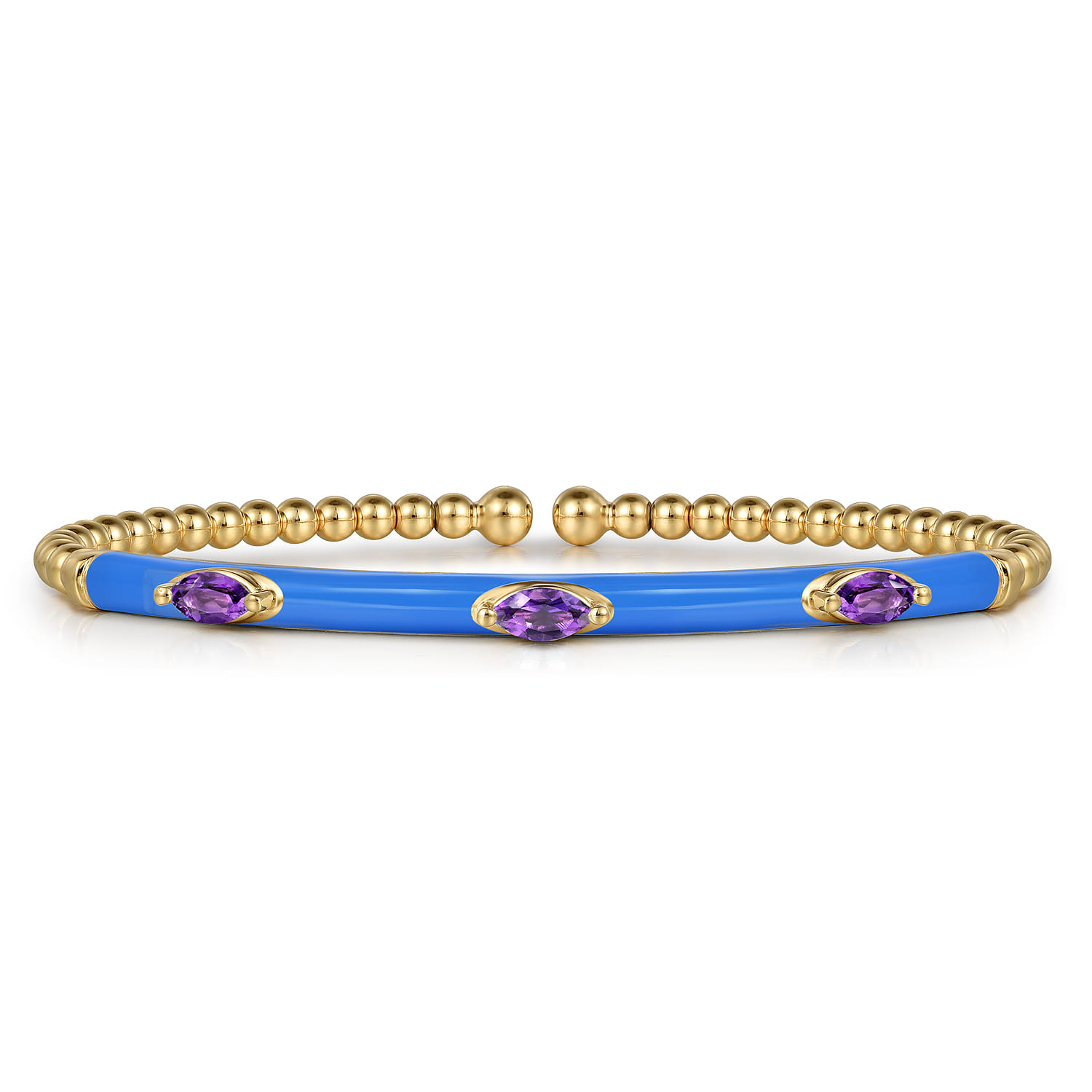 Enamel - 14K Yellow Gold Bujukan Amethyst Split Bangle with Blue Enamel - Shot 1