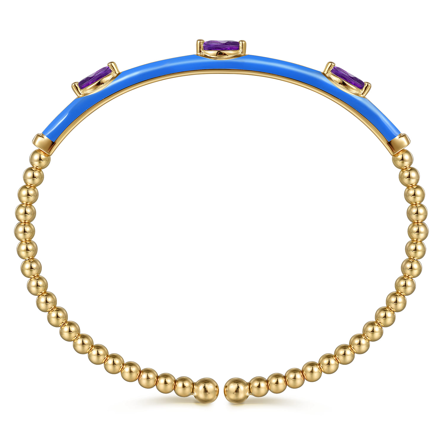 Enamel - 14K Yellow Gold Bujukan Amethyst Split Bangle with Blue Enamel - Shot 3