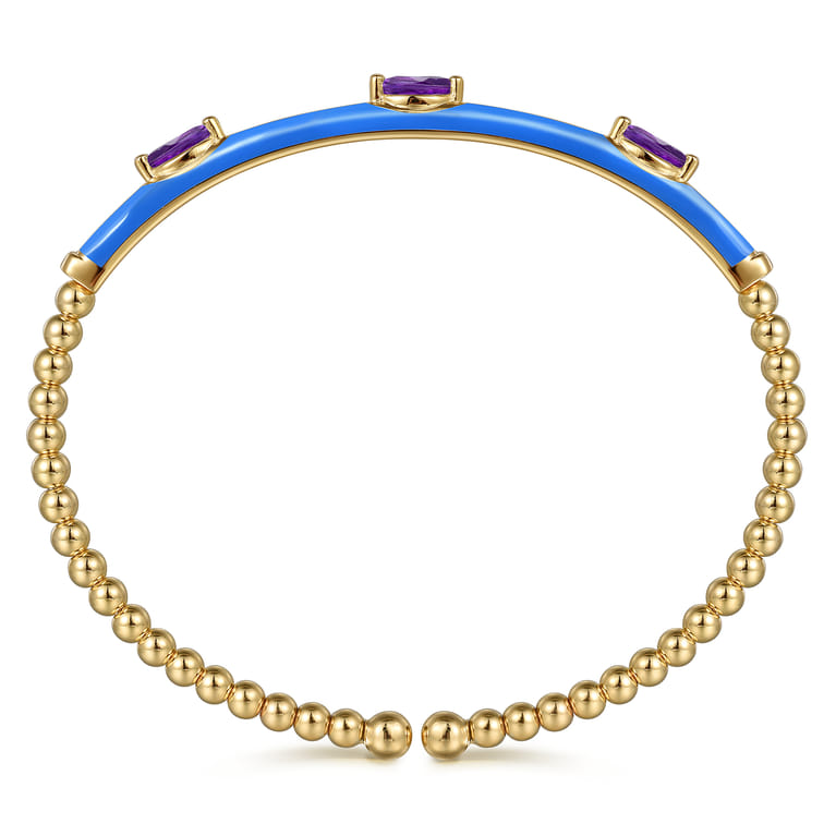 Enamel - 14K Yellow Gold Bujukan Amethyst Split Bangle with Blue Enamel - Shot 3