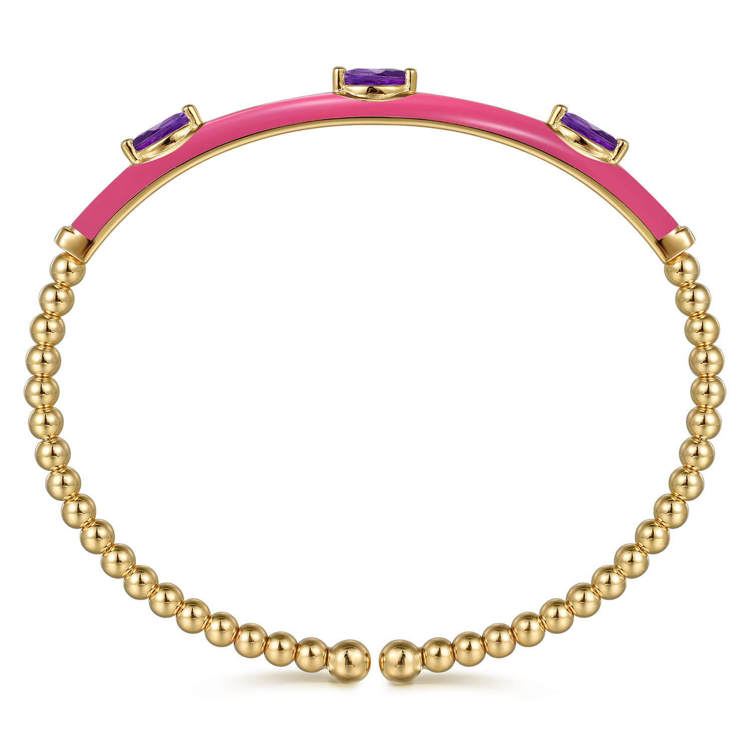 Enamel - 14K Yellow Gold Bujukan Amethyst Split Bangle with Fuchsia Enamel - Shot 3
