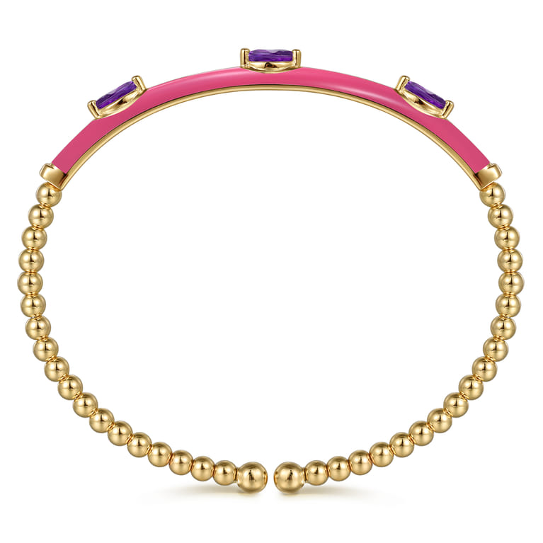Enamel - 14K Yellow Gold Bujukan Amethyst Split Bangle with Fuchsia Enamel - Shot 3