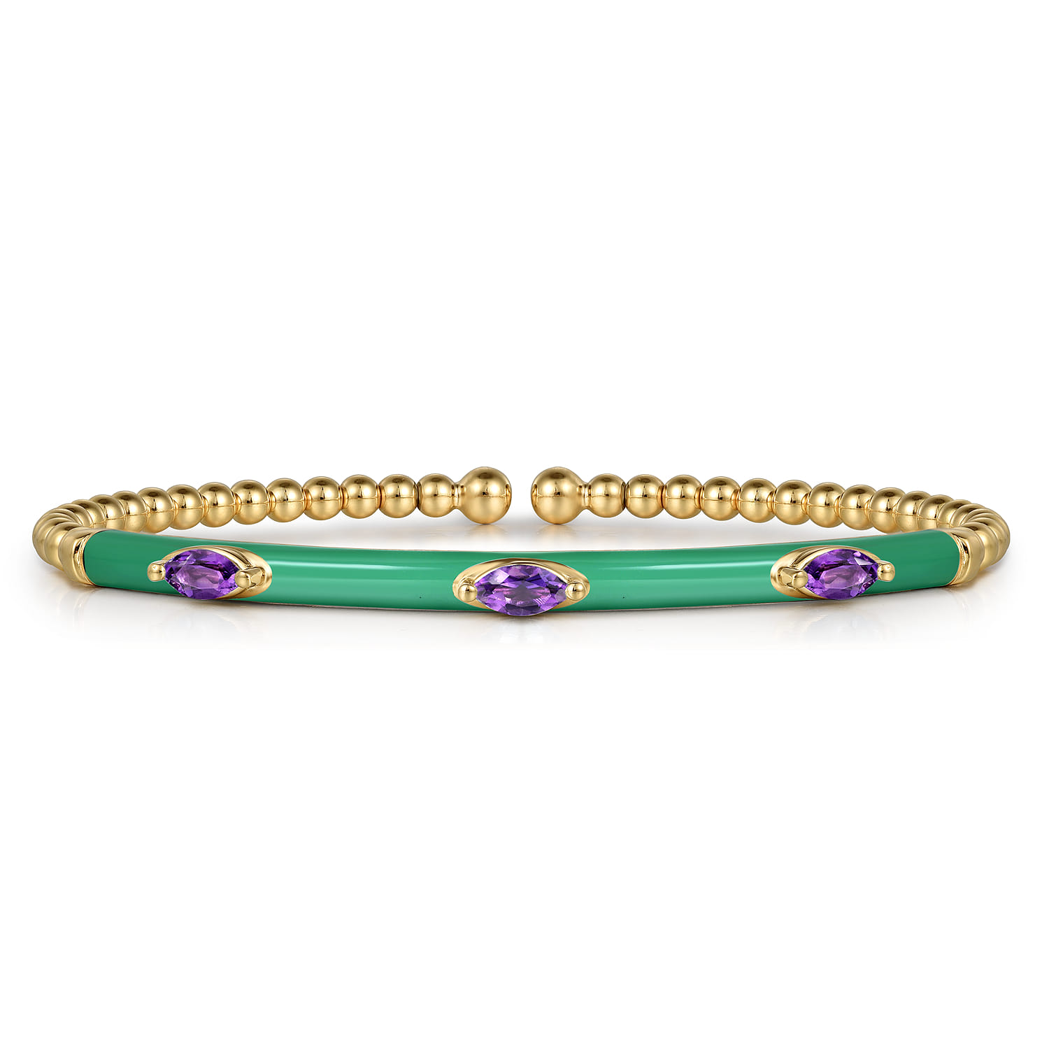 Enamel - 14K Yellow Gold Bujukan Amethyst Split Bangle with Mint Green Enamel - Shot 1