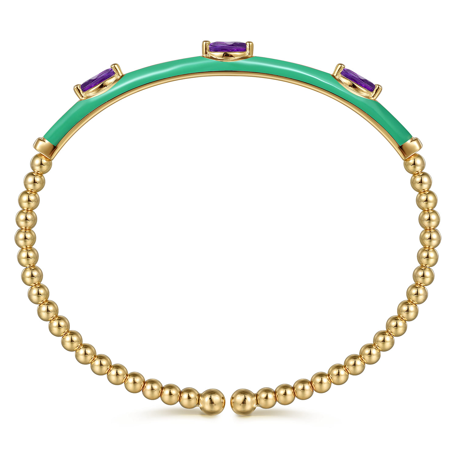 Enamel - 14K Yellow Gold Bujukan Amethyst Split Bangle with Mint Green Enamel - Shot 3