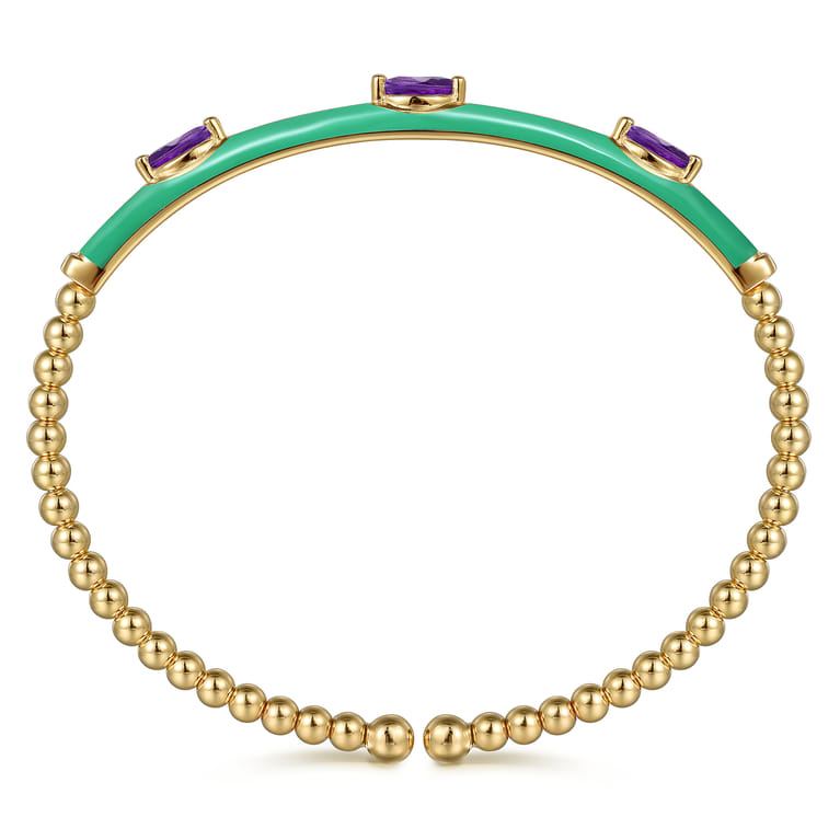 Enamel - 14K Yellow Gold Bujukan Amethyst Split Bangle with Mint Green Enamel - Shot 3
