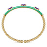 Enamel - 14K Yellow Gold Bujukan Amethyst Split Bangle with Mint Green Enamel