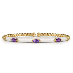 Enamel - 14K Yellow Gold Bujukan Amethyst Split Bangle with White Enamel