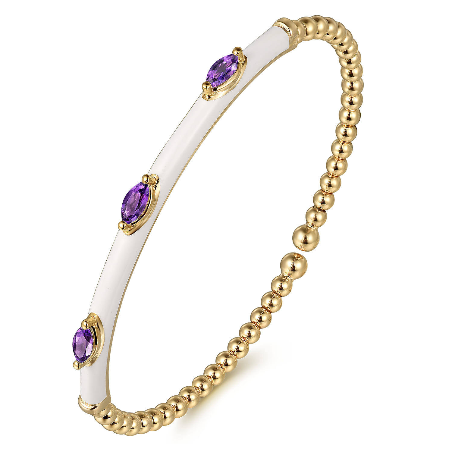 Enamel - 14K Yellow Gold Bujukan Amethyst Split Bangle with White Enamel - Shot 2