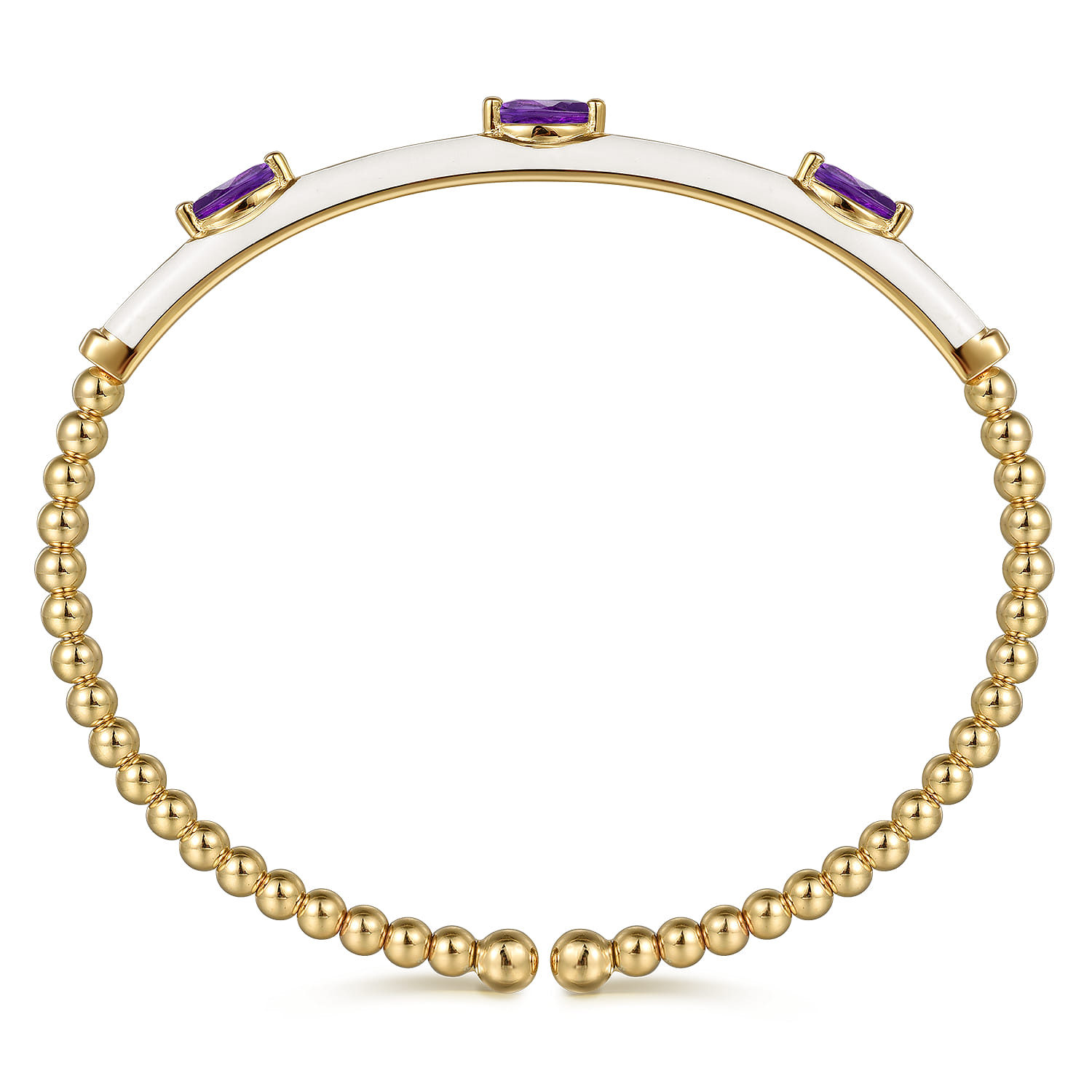 Enamel - 14K Yellow Gold Bujukan Amethyst Split Bangle with White Enamel - Shot 3