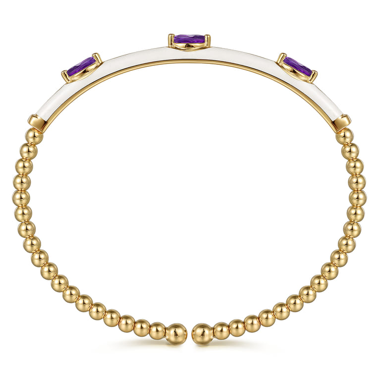 Enamel - 14K Yellow Gold Bujukan Amethyst Split Bangle with White Enamel - Shot 3