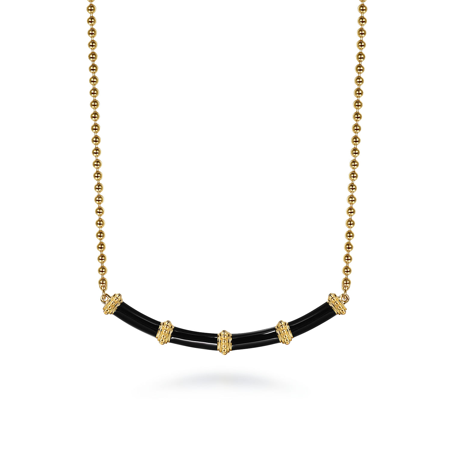 Enamel - 14K Yellow Gold Bujukan Bar Necklace with Black Enamel