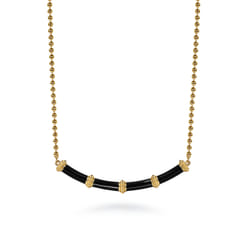 Enamel - 14K Yellow Gold Bujukan Bar Necklace with Black Enamel