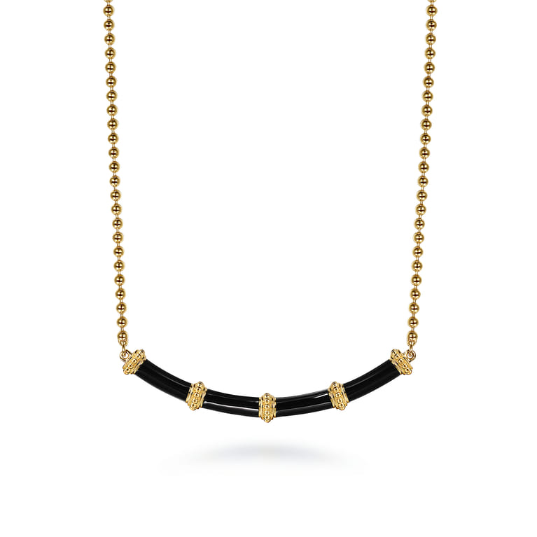 Enamel - 14K Yellow Gold Bujukan Bar Necklace with Black Enamel - Shot 1
