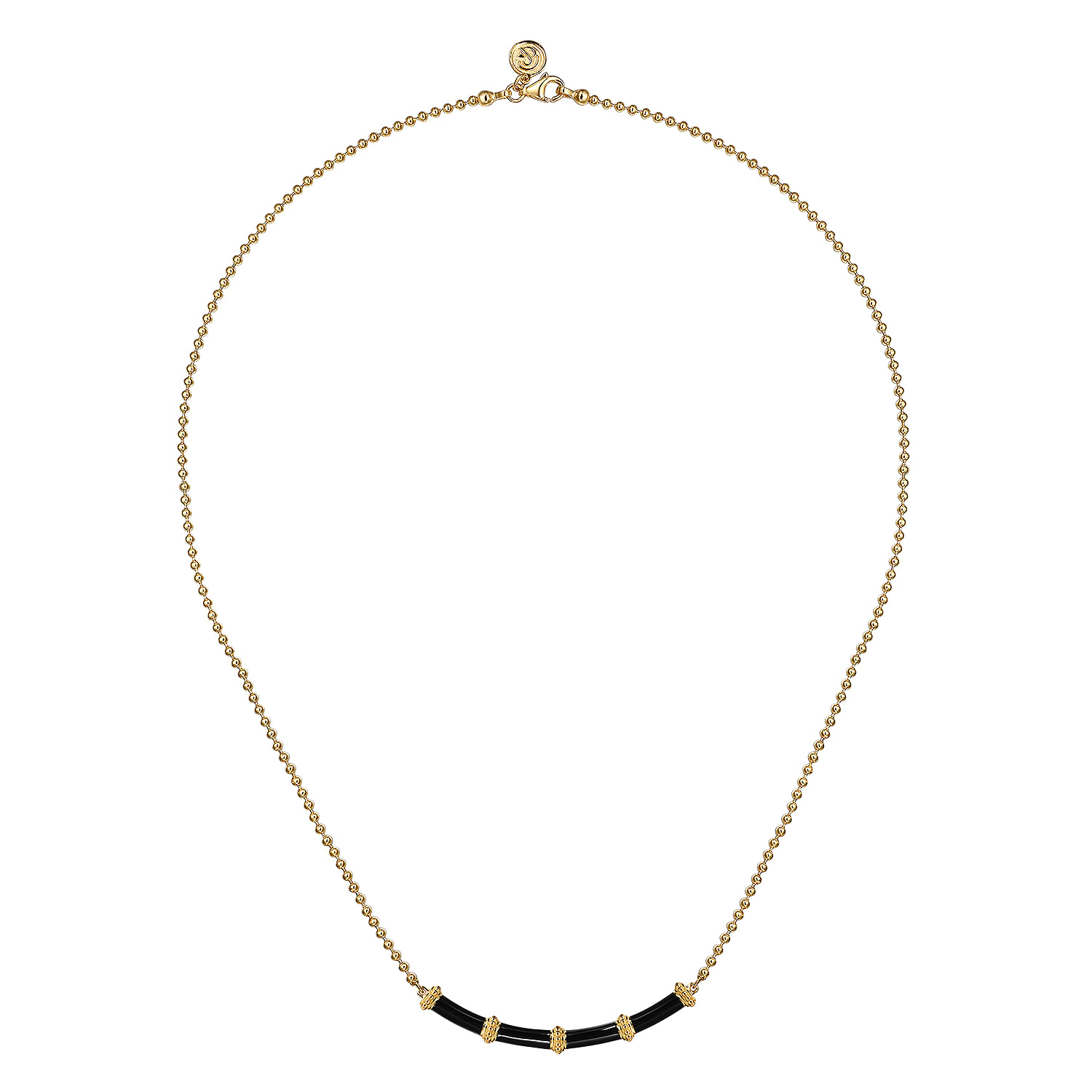 Enamel - 14K Yellow Gold Bujukan Bar Necklace with Black Enamel