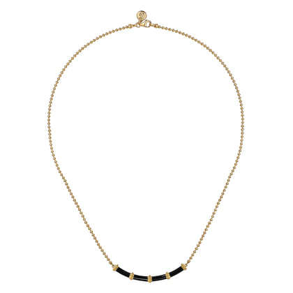 Enamel - 14K Yellow Gold Bujukan Bar Necklace with Black Enamel