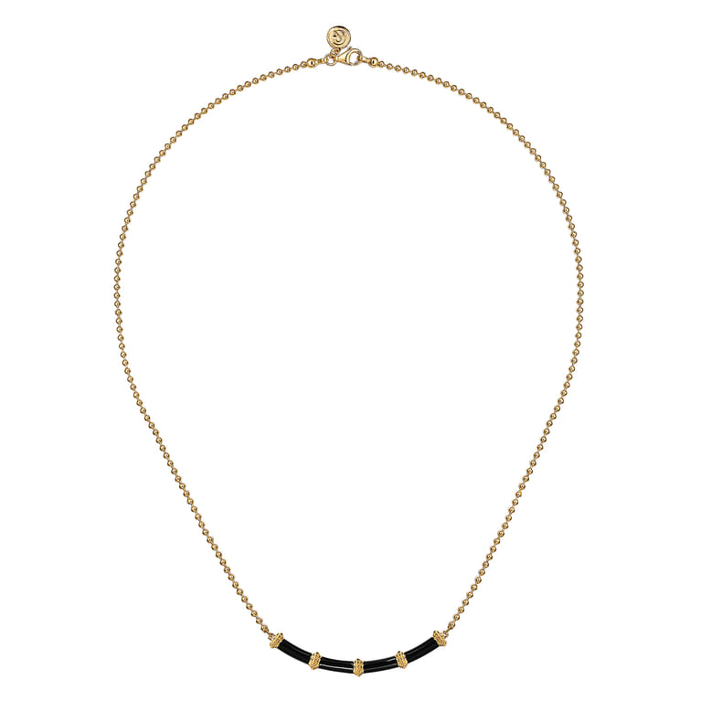 Enamel - 14K Yellow Gold Bujukan Bar Necklace with Black Enamel - Shot 2