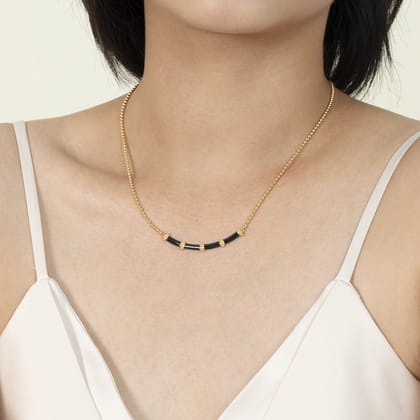 Enamel - 14K Yellow Gold Bujukan Bar Necklace with Black Enamel