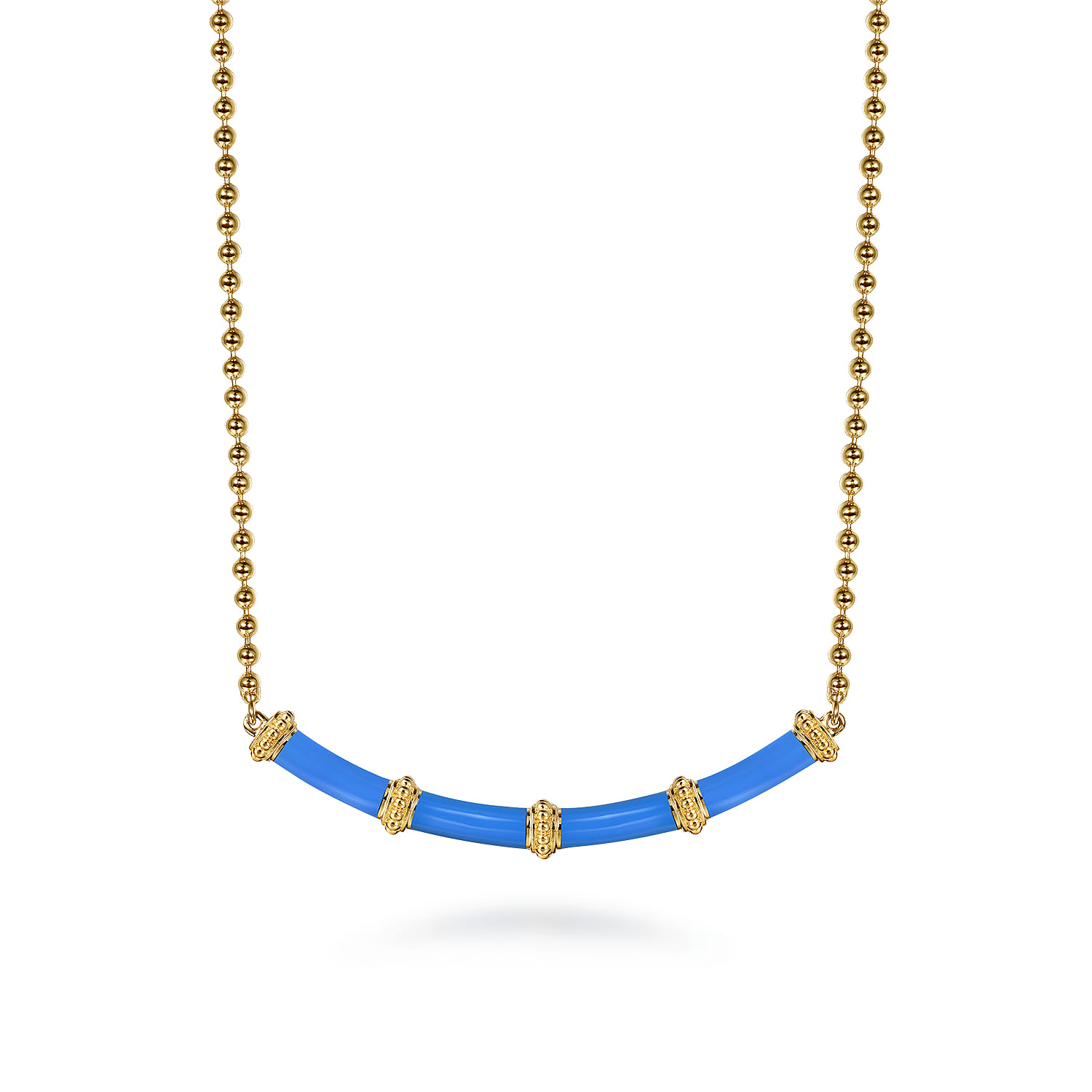 Enamel - 14K Yellow Gold Bujukan Bar Necklace with Blue Enamel - Shot 1