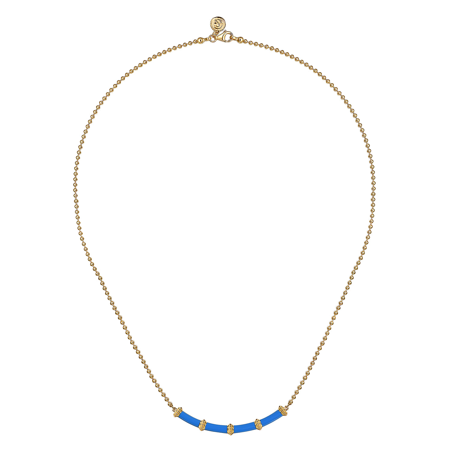 Enamel - 14K Yellow Gold Bujukan Bar Necklace with Blue Enamel - Shot 2