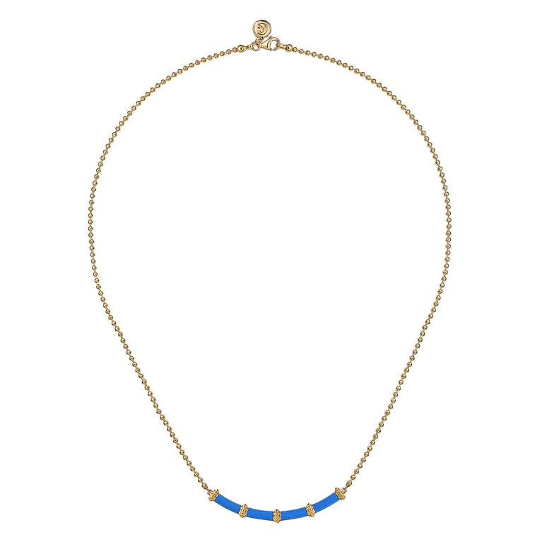 Enamel - 14K Yellow Gold Bujukan Bar Necklace with Blue Enamel - Shot 2
