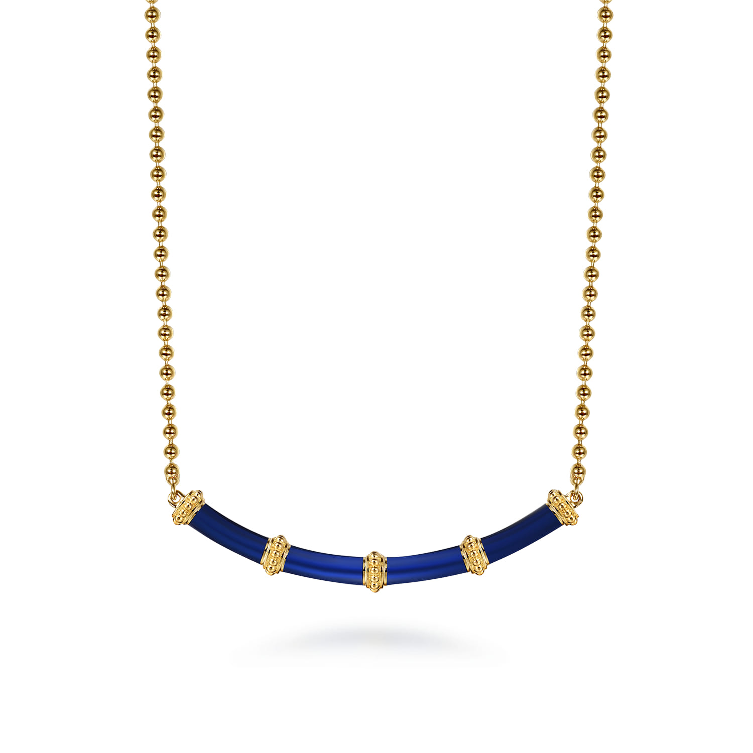 Enamel - 14K Yellow Gold Bujukan Bar Necklace with Chrome Blue Enamel - Shot 1