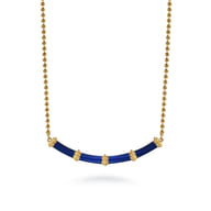 Enamel - 14K Yellow Gold Bujukan Bar Necklace with Chrome Blue Enamel