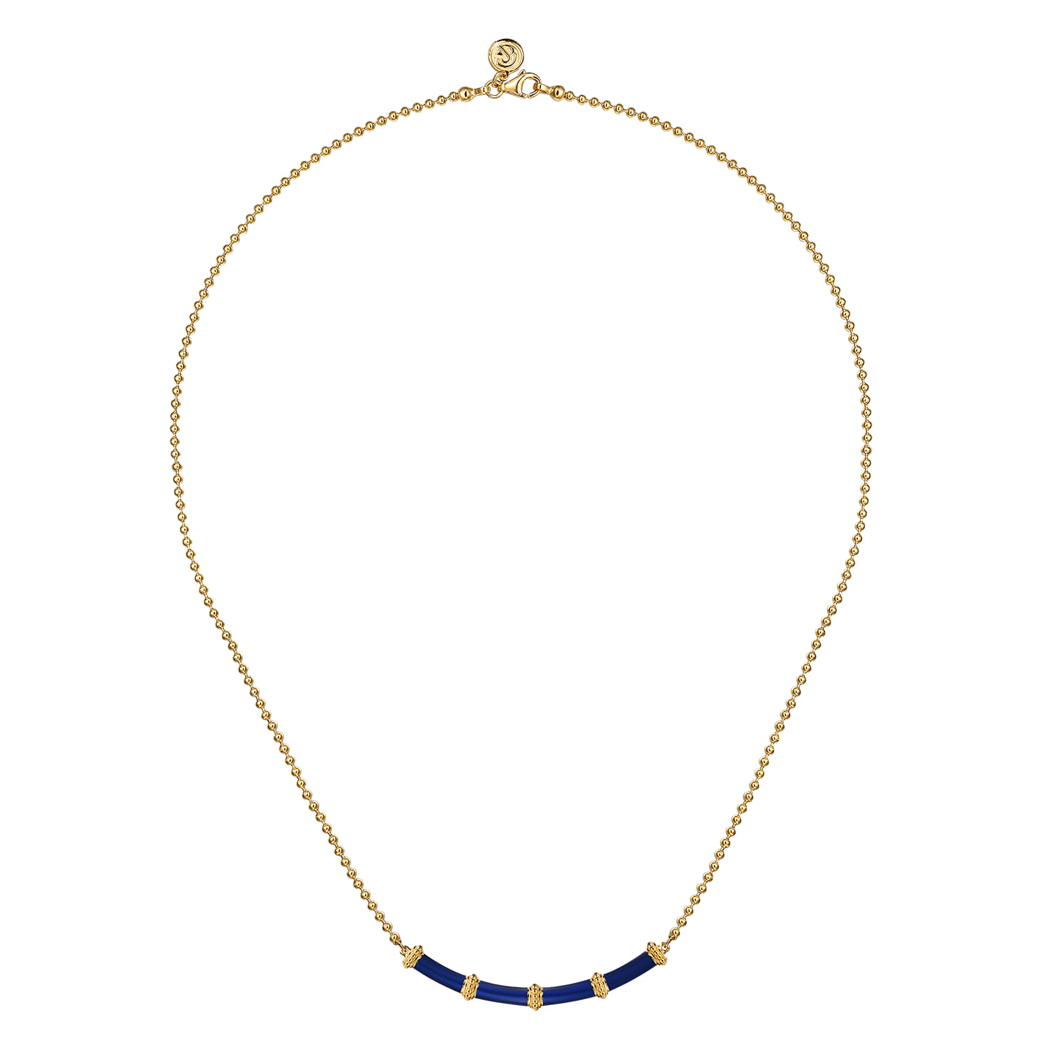 Enamel - 14K Yellow Gold Bujukan Bar Necklace with Chrome Blue Enamel - Shot 2