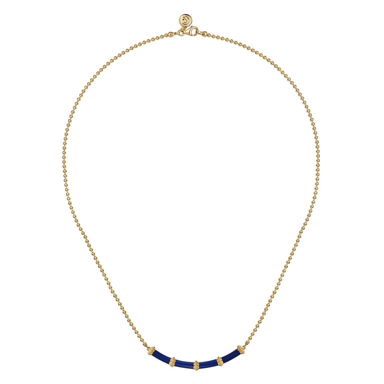 Enamel - 14K Yellow Gold Bujukan Bar Necklace with Chrome Blue Enamel - Shot 2