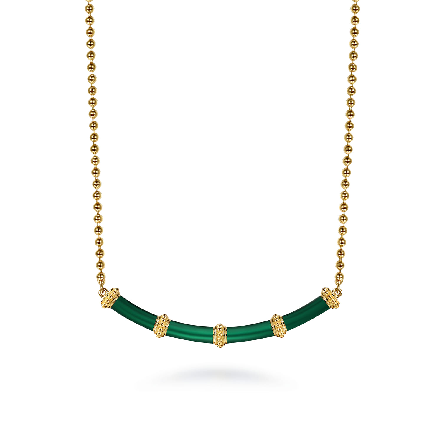 Enamel - 14K Yellow Gold Bujukan Bar Necklace with Chrome Green Enamel - Shot 1