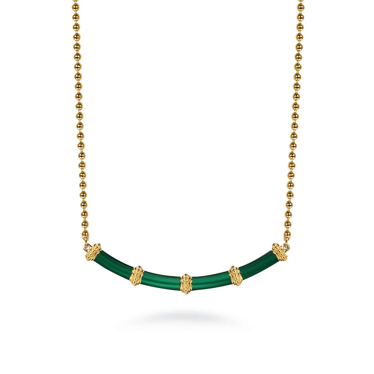 Enamel - 14K Yellow Gold Bujukan Bar Necklace with Chrome Green Enamel - Shot 1